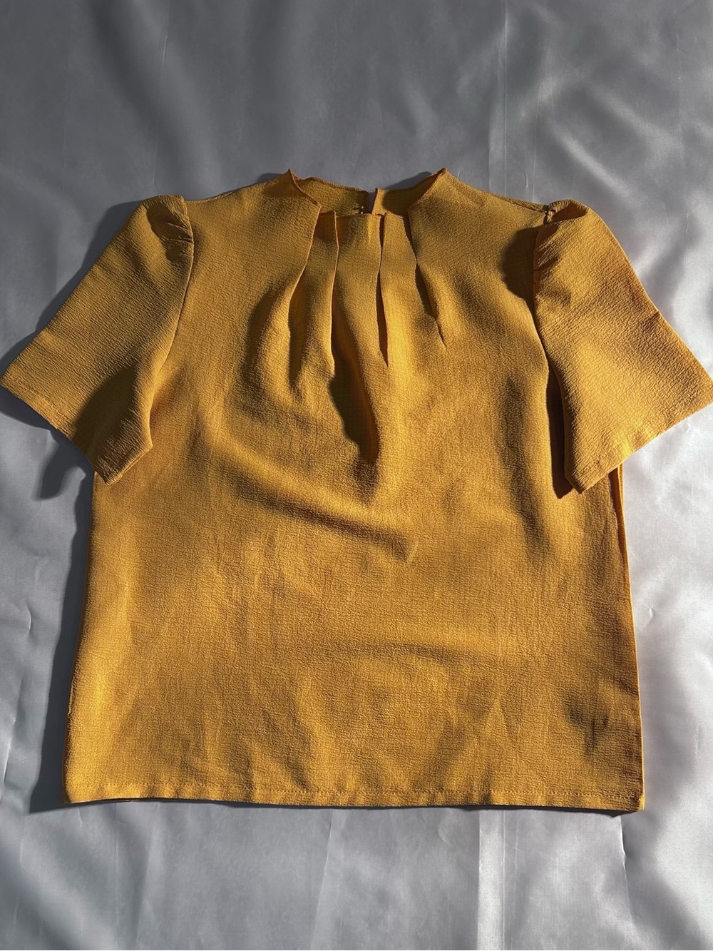 SHEIN Yellow Pleated Short-Sleeve Blouse